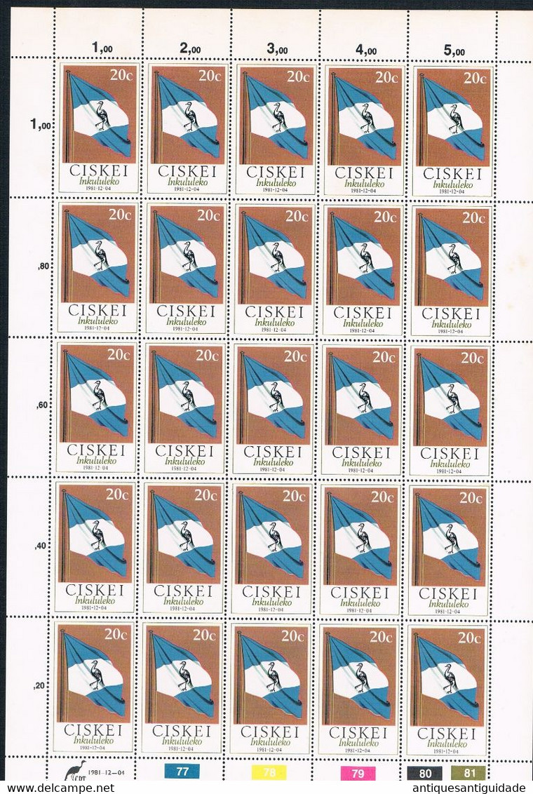 1981  South Africa - CISKEI - Inkululeko - 20 Cents - Sheet Of 20 MNH - Unused Stamps