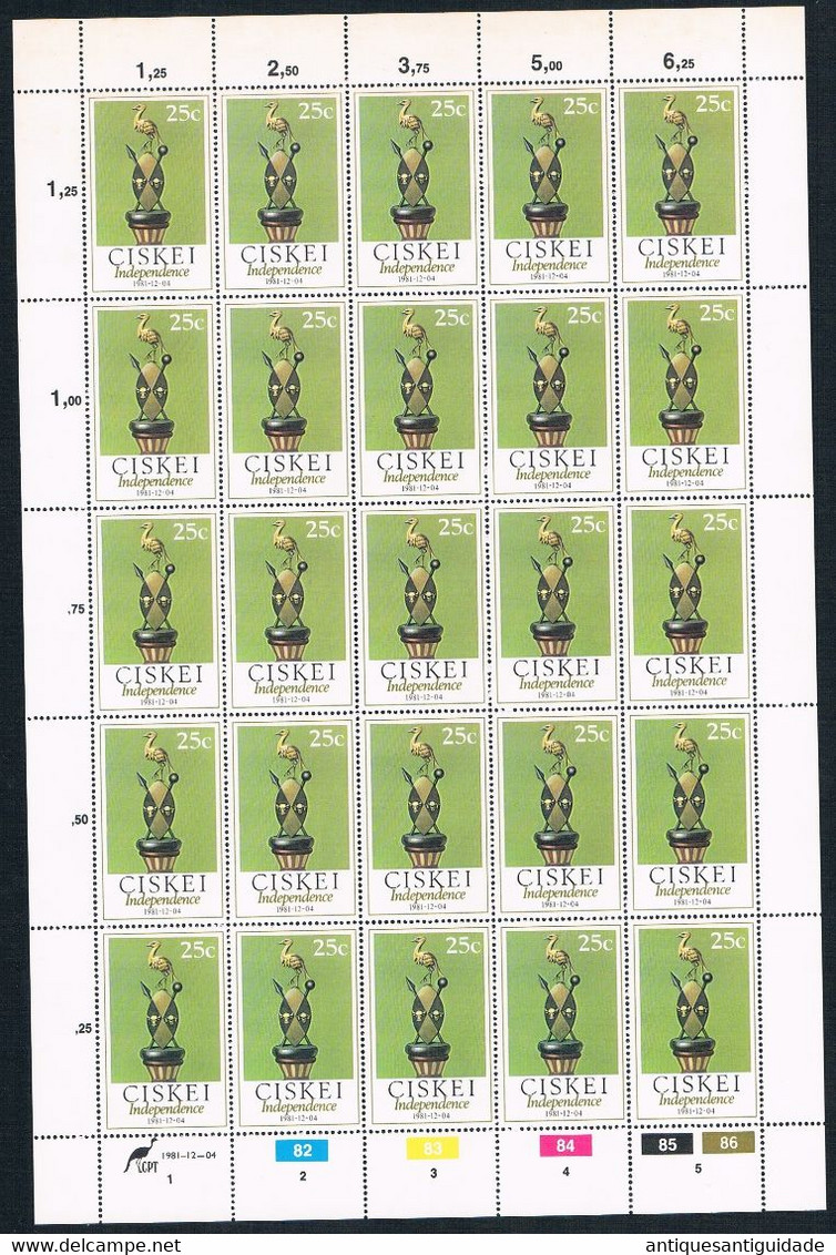 1981  South Africa - CISKEI - Independence - 25 Cents - Sheet Of 20 MNH - Unused Stamps