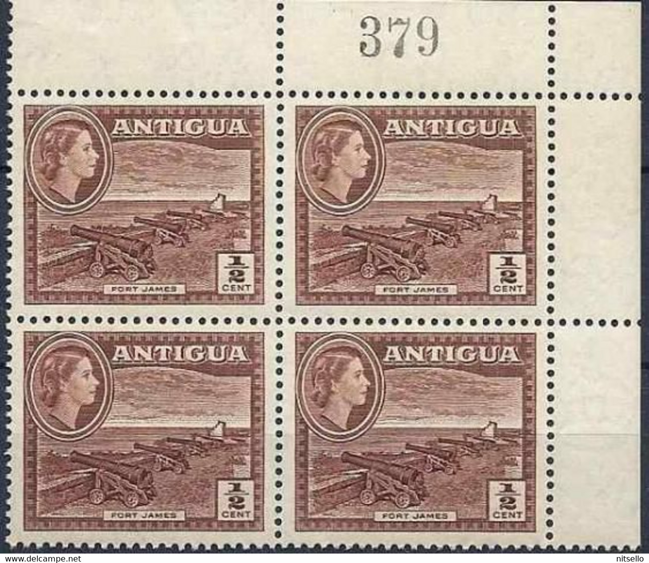 LOTE 2215  //// ANTIGUA 1954  103A** Fort James, Canon, Bloc De 4  **MNH  ¡¡¡ OFERTA - LIQUIDATION - JE LIQUIDE !!! - 1858-1960 Colonie Britannique