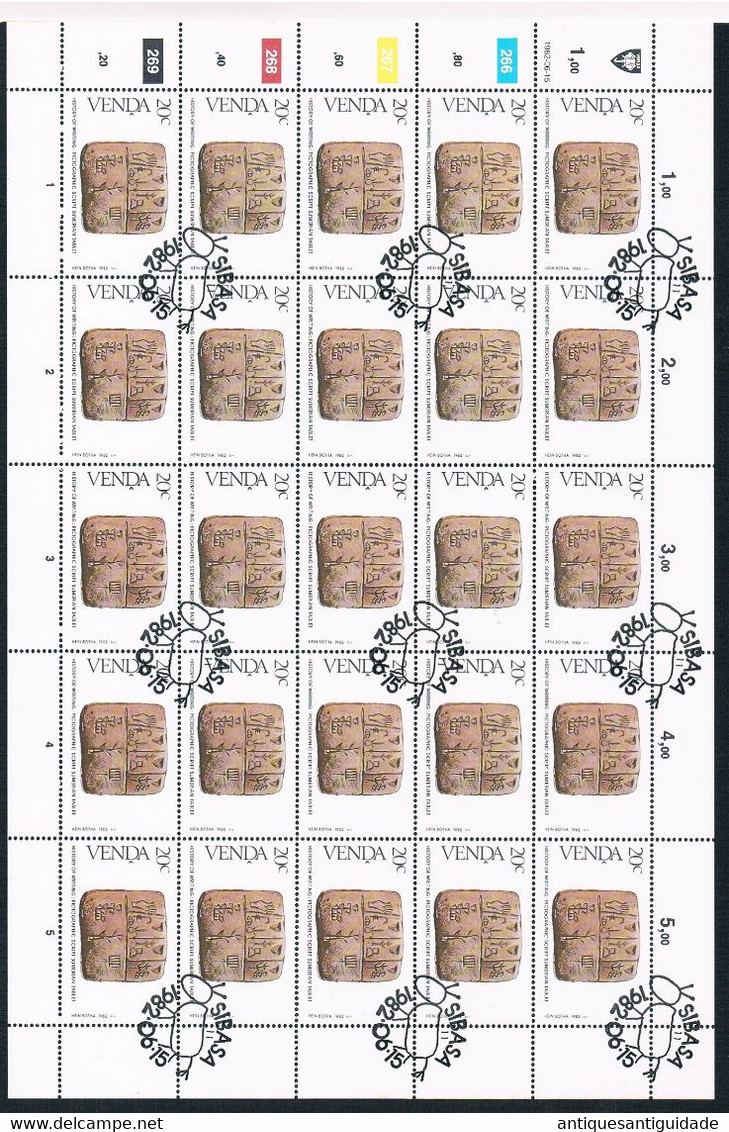 1982 Venda  South Africa - History Of Writing : Pictographic Script Sumerian Tablet - 20 Cents - Sheet Of 20 MNH - Venda
