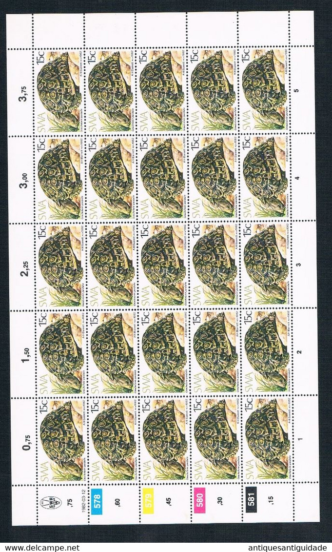 1982   South West Africa - Geochelone Pardalis - 15 Cents - Sheet Of 20 MNH - Venda