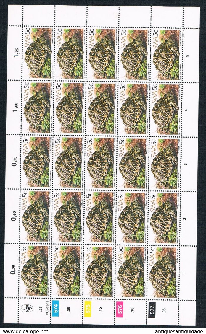 1982  South West Africa - Psammobates Oculifer - 5 Cents - Sheet Of 20 MNH - Venda