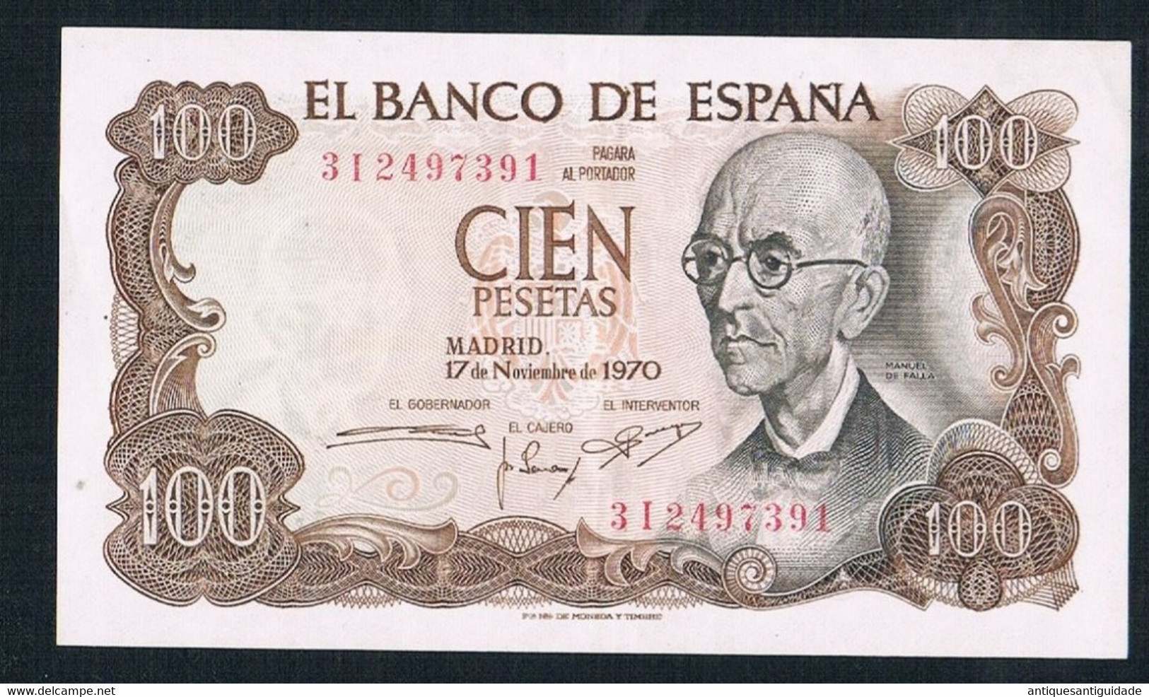 1970 SPAIN Banknote Cien 100 PESETAS UNC Very Fine - 100 Pesetas