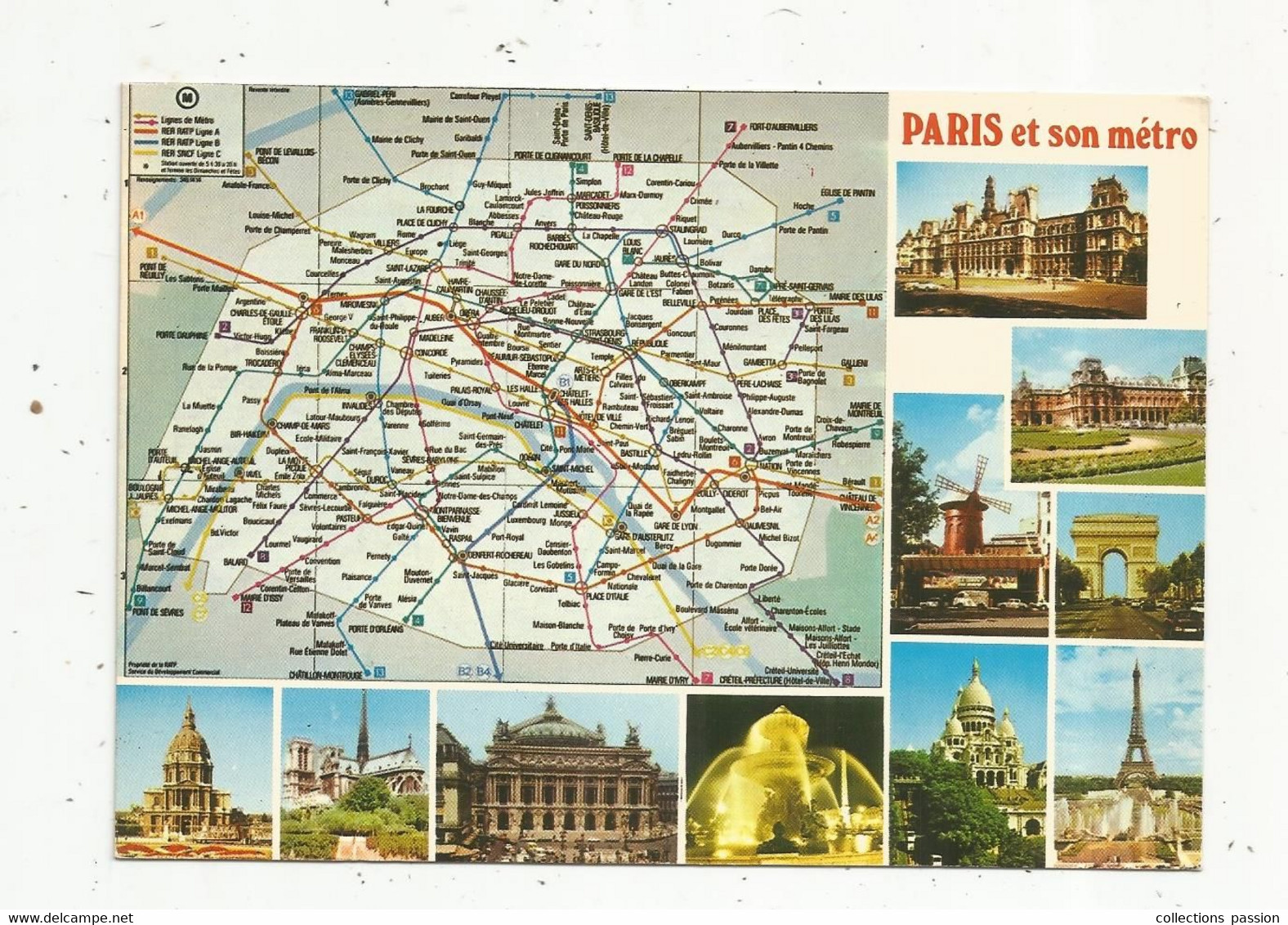 Cp , Chemin De Fer , Métropolitain, Plan De METRO De Paris ,75 ,  Multi Vues, écrite ,  R.A.T.P. - Subway