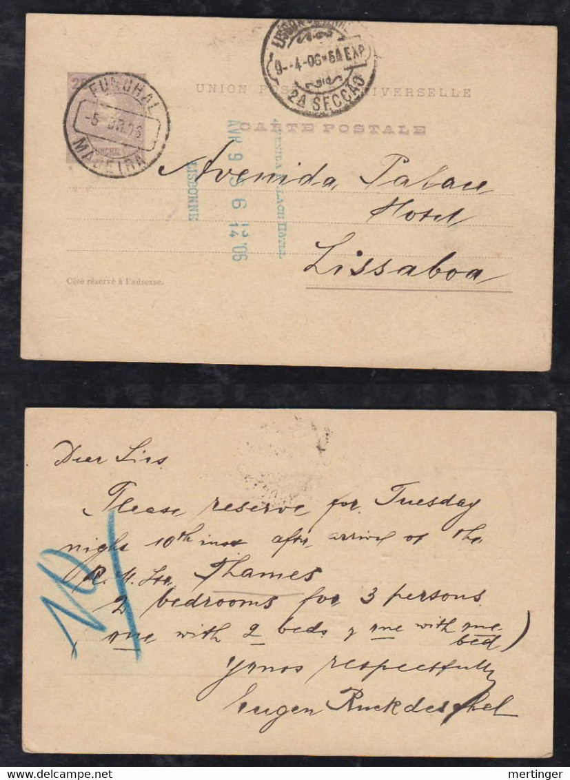 Portugal FUNCHAL 1906 Stationery Postcard MADEIRA To LISBOA Avenida Palace Hotel - Funchal