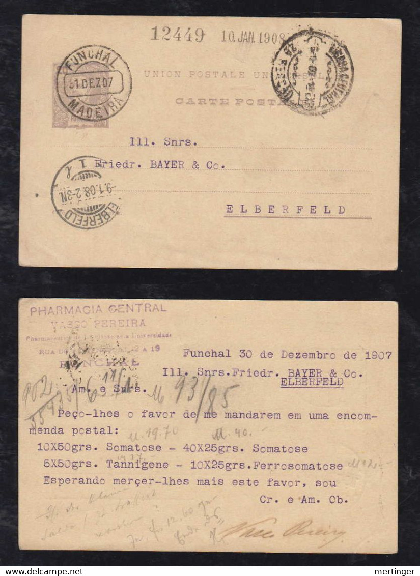 Portugal FUNCHAL 1907 Stationery Postcard MADEIRA To ELBERFELD Germany - Funchal