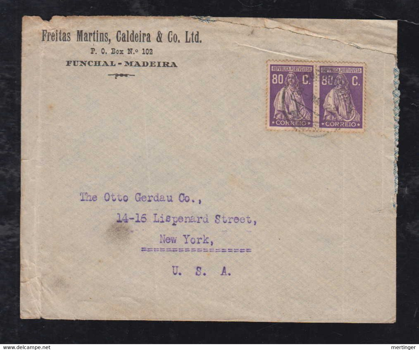 Portugal FUNCHAL 1928 Cover 2x 80c To NEW YORK USA - Funchal