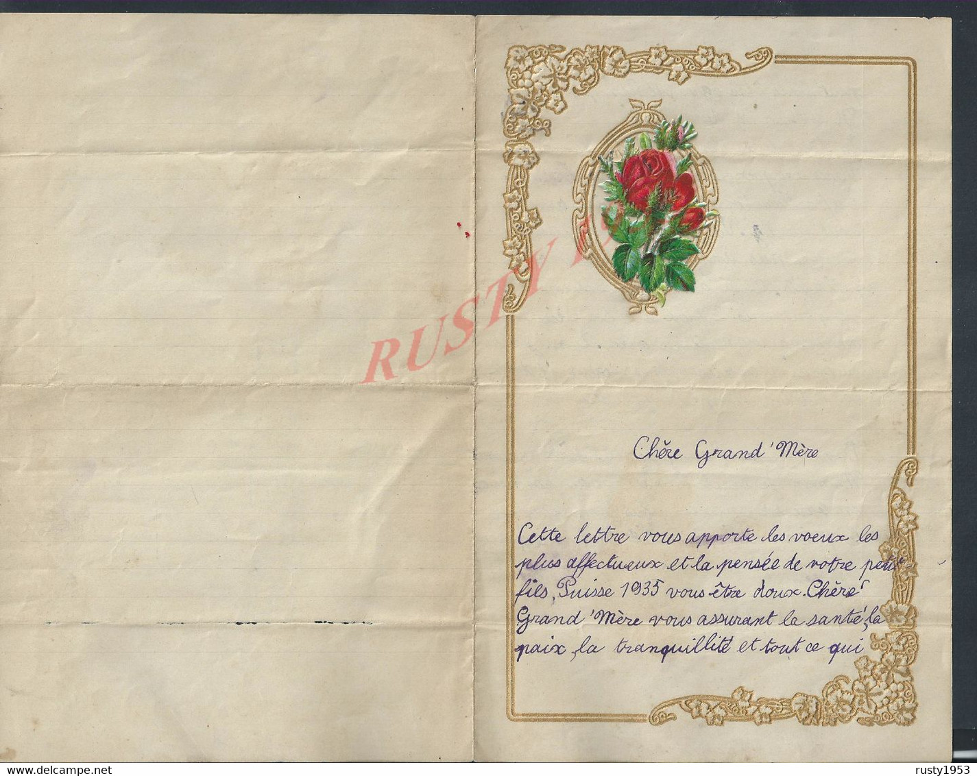 LETTRE ANCIENNE ILLUSTRÉE DE ROCQ NORD HAUTS DE FRANCE 1934 DÉCOUPIS FLEURS : - Flores