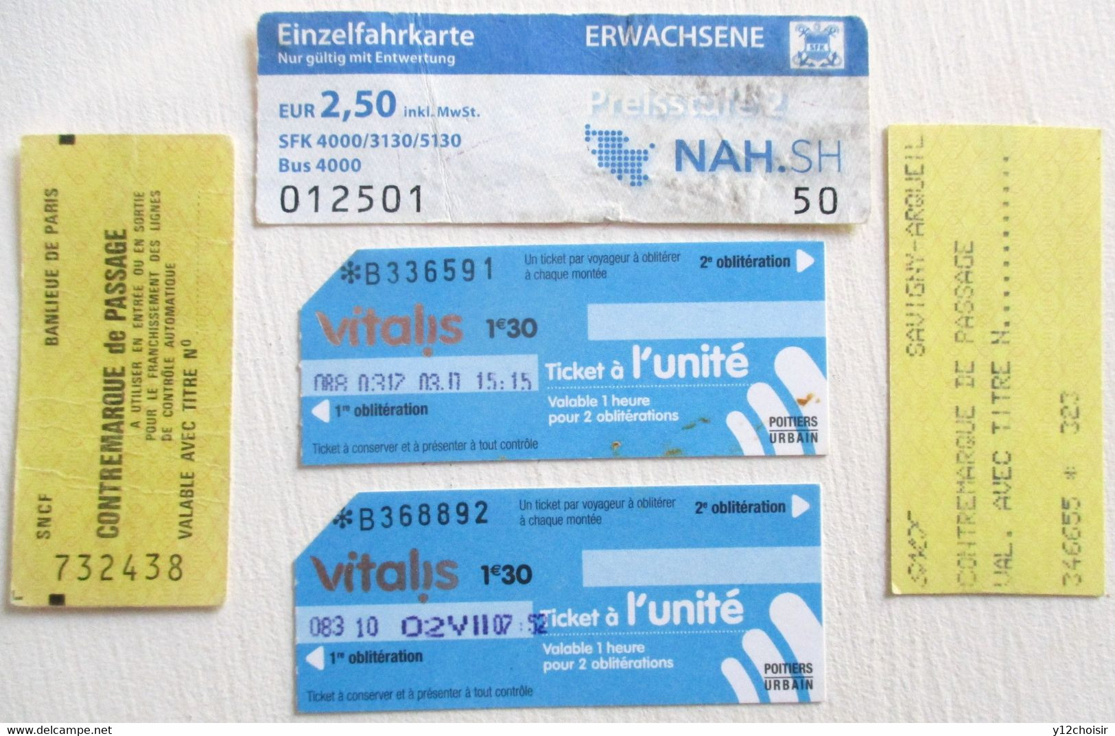 5 TICKETS DE TRANSPORT BUS TRAMWAY  CONTREMARQUE DE PASSAGE SNCF FRANCE VITALIS POITIERS VIENNE - Europa