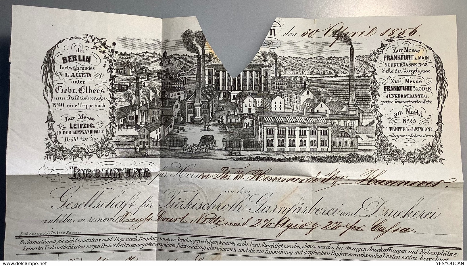 Preussen Mi.4 „370“ + „EILPE“ LUXUS Illustrierter ! Brief 1856> Hannover(Westfalen Arnsberg Hagen Garnfärberei Druckerei - Covers & Documents