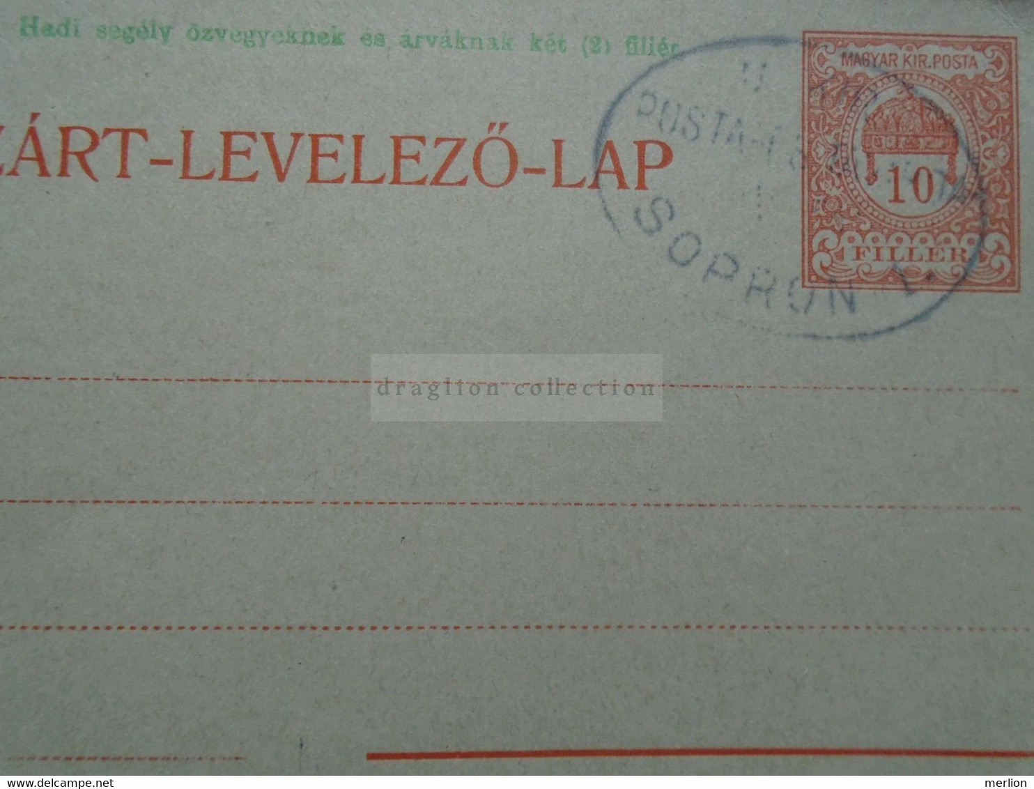 ZA358.11  Hungary  Postal Stationery  Zárt Levelezőlap   SOPRON  Ca 1918  Hadisegély 1914-15 - Altri & Non Classificati