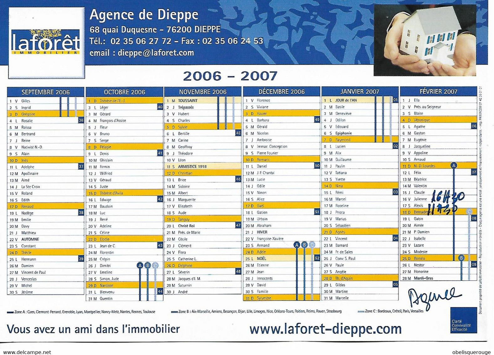 CALENDRIER 2006 /2007 LA FORET AGENCE DIEPPE IMMOBILIER - Grand Format : 2001-...