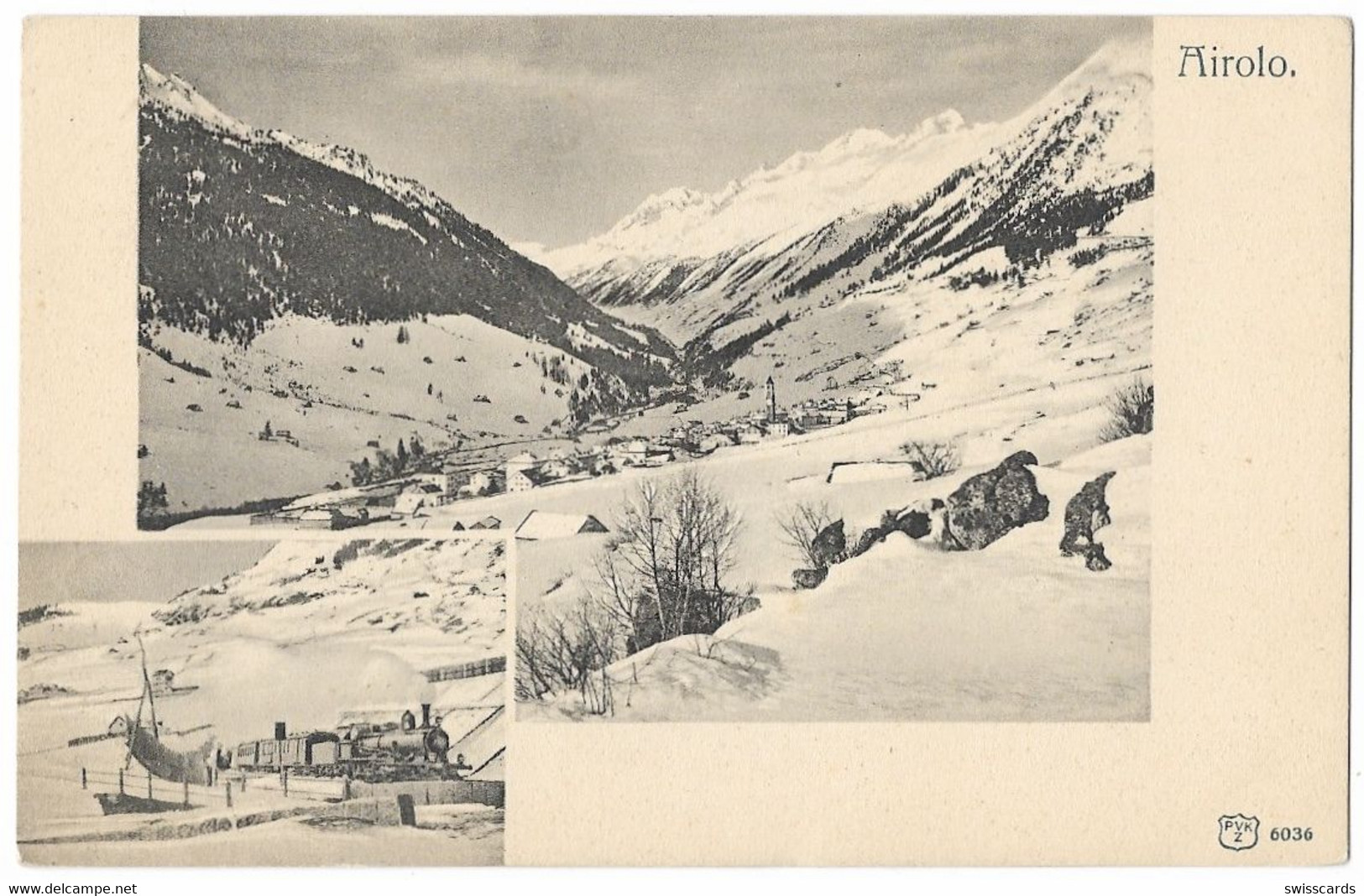 AIROLO: Winter-2-Bild-AK Mit Zug Gotthardbahn ~1900 - Airolo