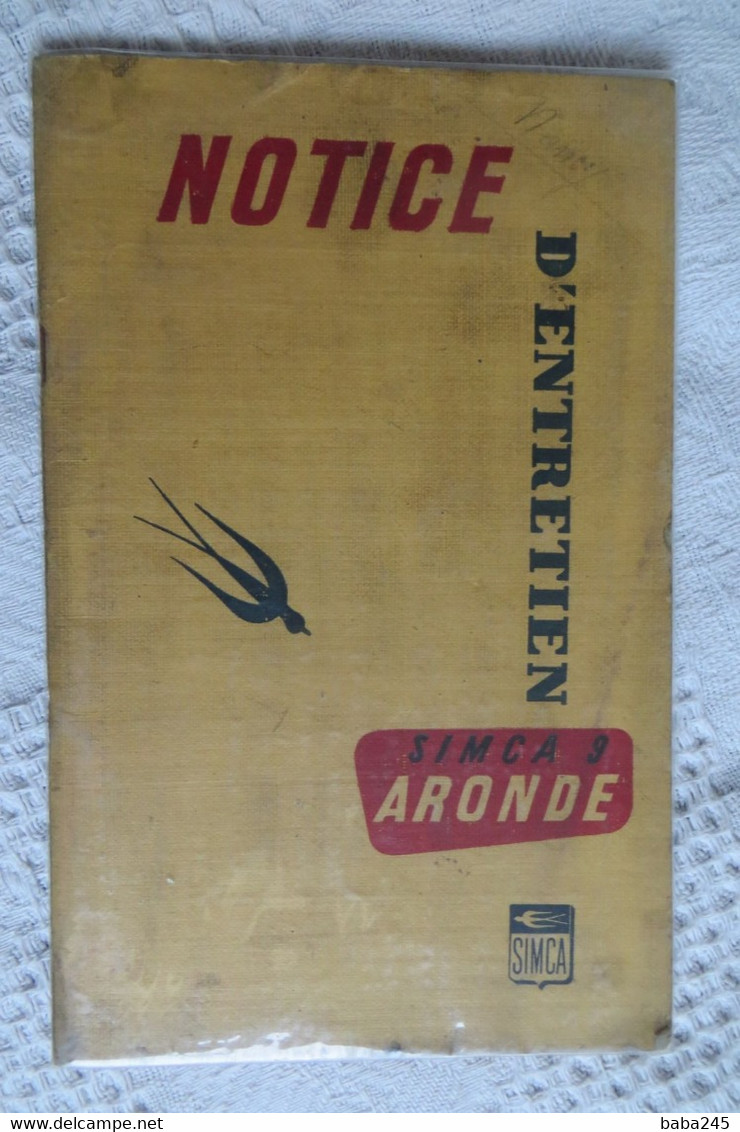 Notice Entretien Simca 9 Aronde - Matériel Et Accessoires
