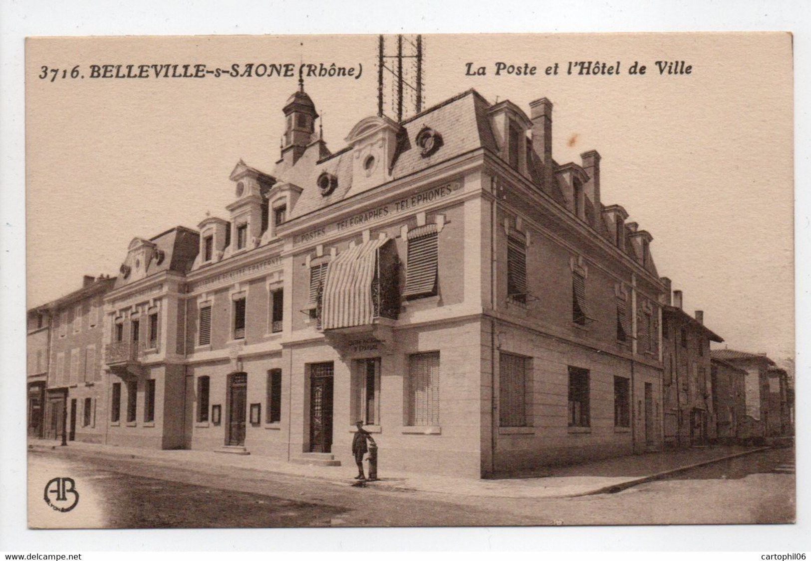 - CPA BELLEVILLE-SUR-SAONE (69) - La Poste Et L'Hôtel De Ville - Edition AB 3716 - - Belleville Sur Saone