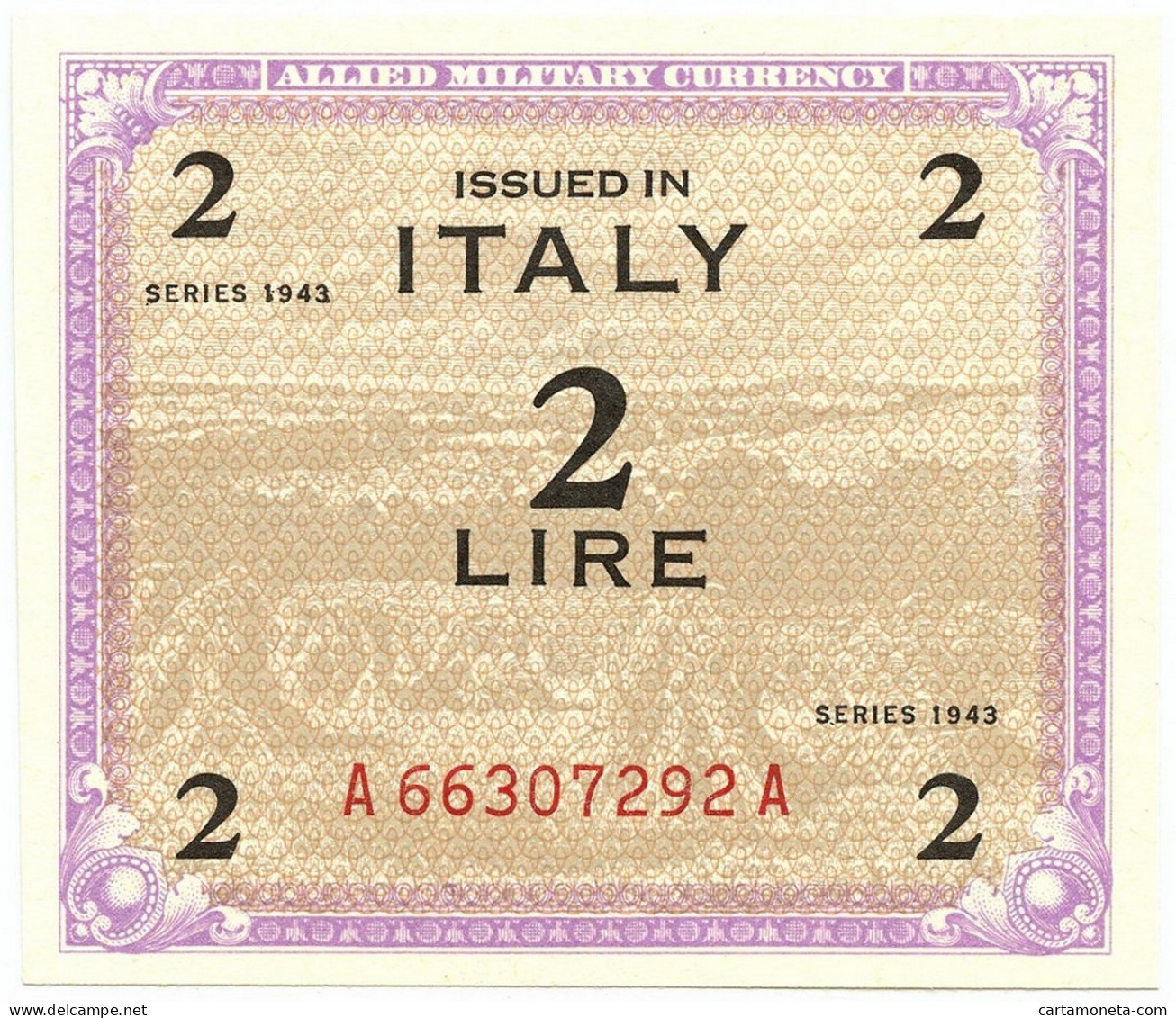 2 LIRE OCCUPAZIONE AMERICANA IN ITALIA MONOLINGUA FLC 1943 FDS - Ocupación Aliados Segunda Guerra Mundial
