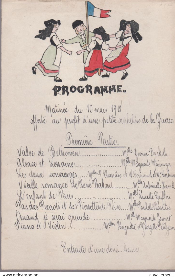 PROGRAMME -  MATINEE Du 10 MARS 1918 - Au Profit D'une Petite Orpheline De Guerre    (16 X 24.6 Cm.) - Programma's