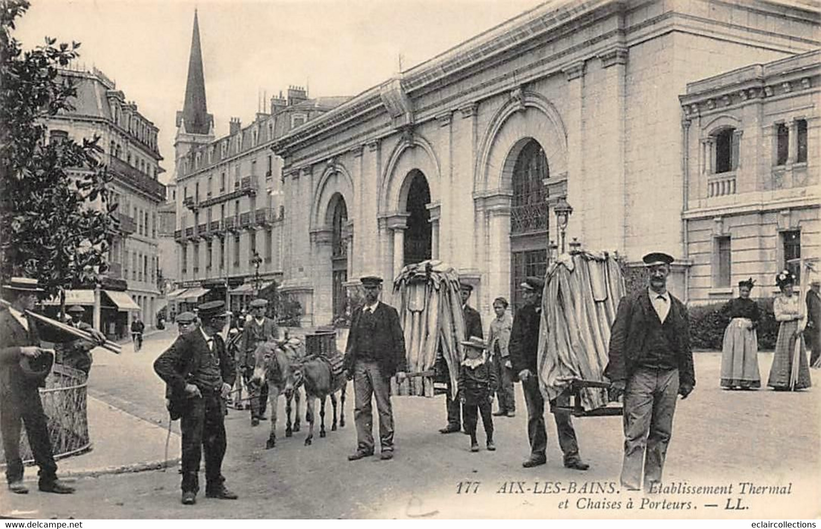 Aix Les Bains      73        Thermalisme. Etablissement  Chaises  à Porteurs. Anes . N° L.L 177       (voir Scan) - Aix Les Bains