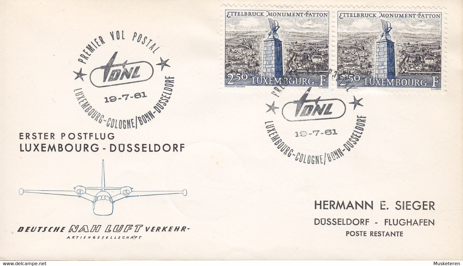 Luxembourg Deutsche NAH LUFT Verkehr First Flight Premier Vol Postal LUXEMBOURG-DÜSSELDORF 19.7.1961 Cover Brief - Cartas & Documentos