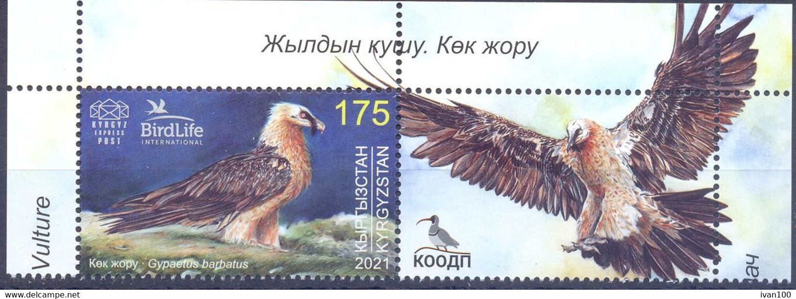2021. Kyrgyzstan, Bird Of The Year, Bearded Vulture, Stamp With Label, Mint/** - Kirghizstan
