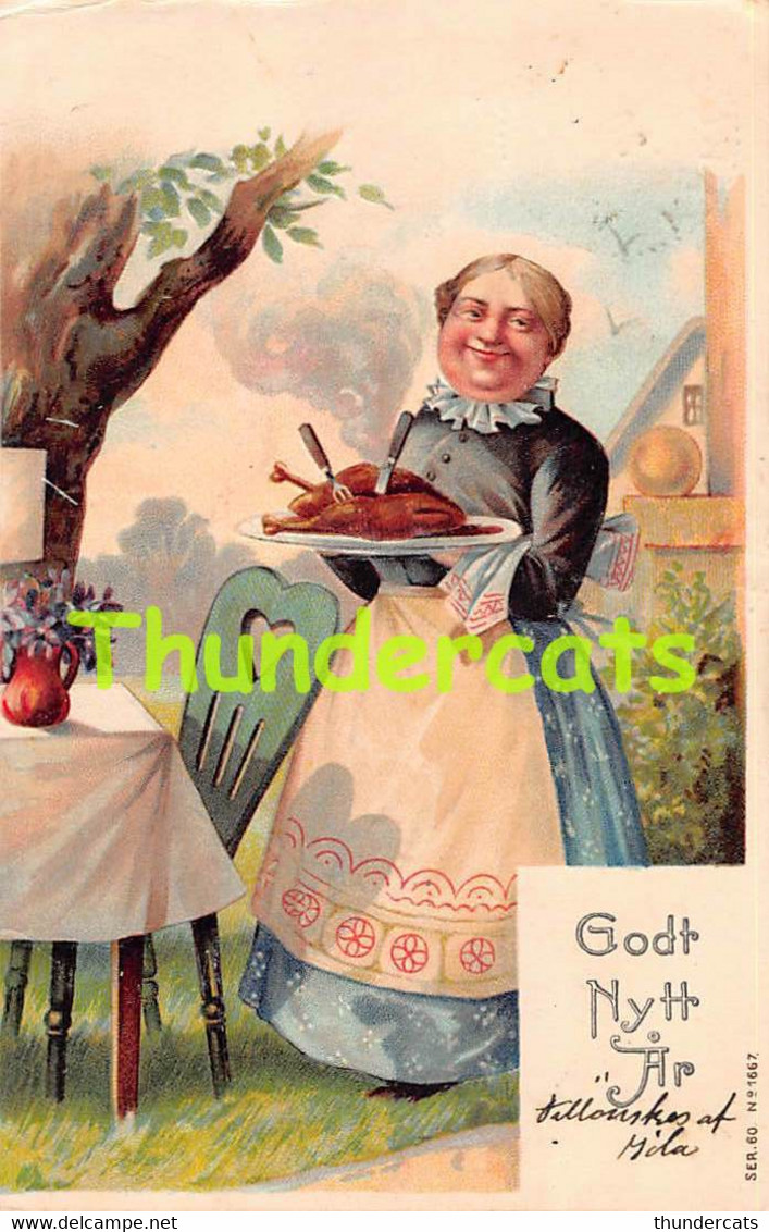 CPA EN RELIEF GAUFREE THANKSGIVING GODT NYTT AR FEMME EMBOSSED CARD SVERIGE SWEDEN - Giorno Del Ringraziamento