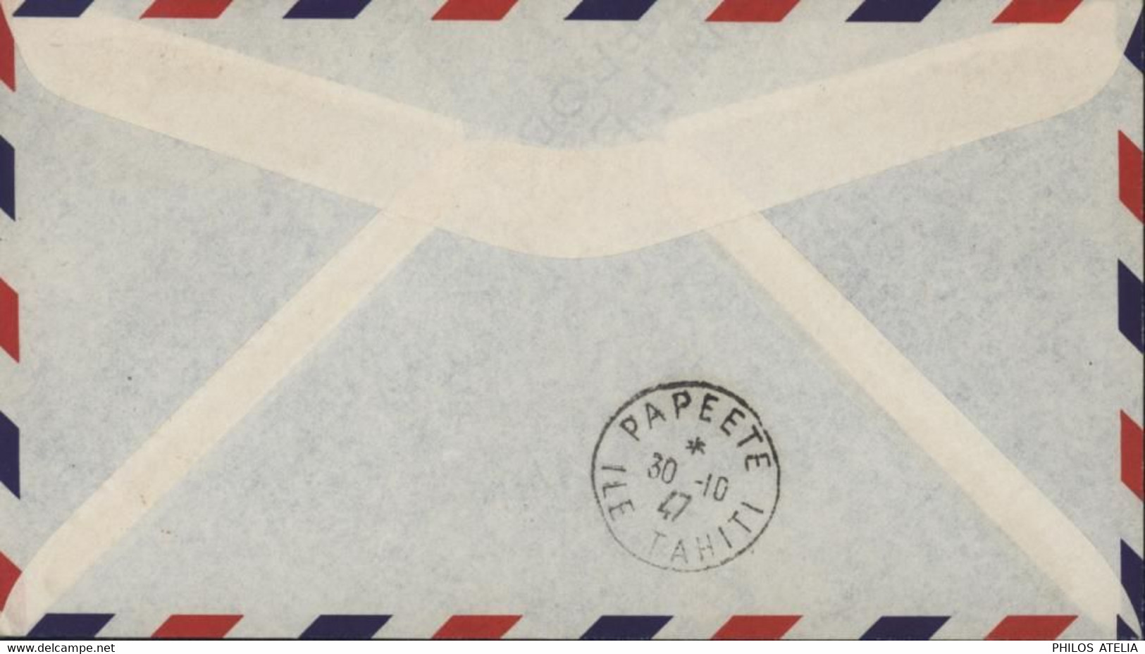 Cachet T.R.A.P.A.S 1re Liaison Aérienne Français Nouméa Papeete CAD Nouméa Nouvelle Calédonie 28 OCT 47 Via Air Mail - Briefe U. Dokumente