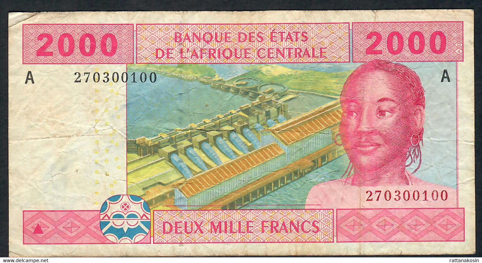 C.A.S.Letter A GABON P408Ab 2000 FRANCS 2002  RARE Signature 9 FINE FOLLDS ,NO P.h.,NO Tear ! - Estados Centroafricanos