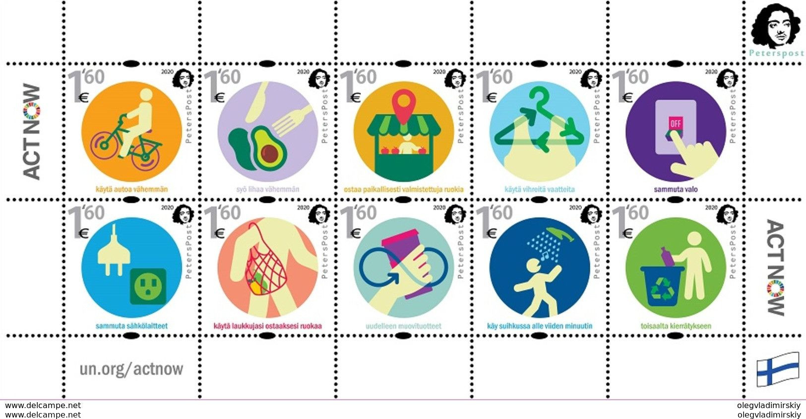 Finland 2020 Peterspost "Act Now" Joint-issue Set Of 10 Stamps In Block - Ongebruikt