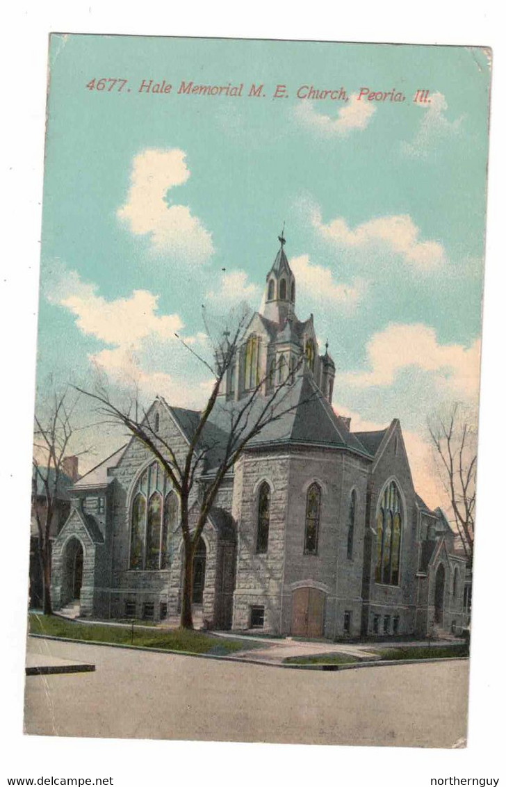 Peoria, Illinois, USA, "Hale Memorial M. E. Church, Peoria, ILL" Pre-1915 Postcard - Peoria