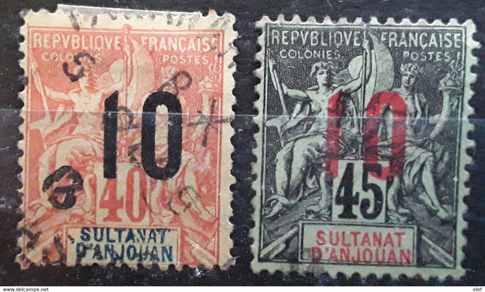 ANJOUAN 1912 , Type Groupe Surchargé,  Yvert 26 & 27 , 10 Sur 40 C Et 45 C Obl TB - Used Stamps
