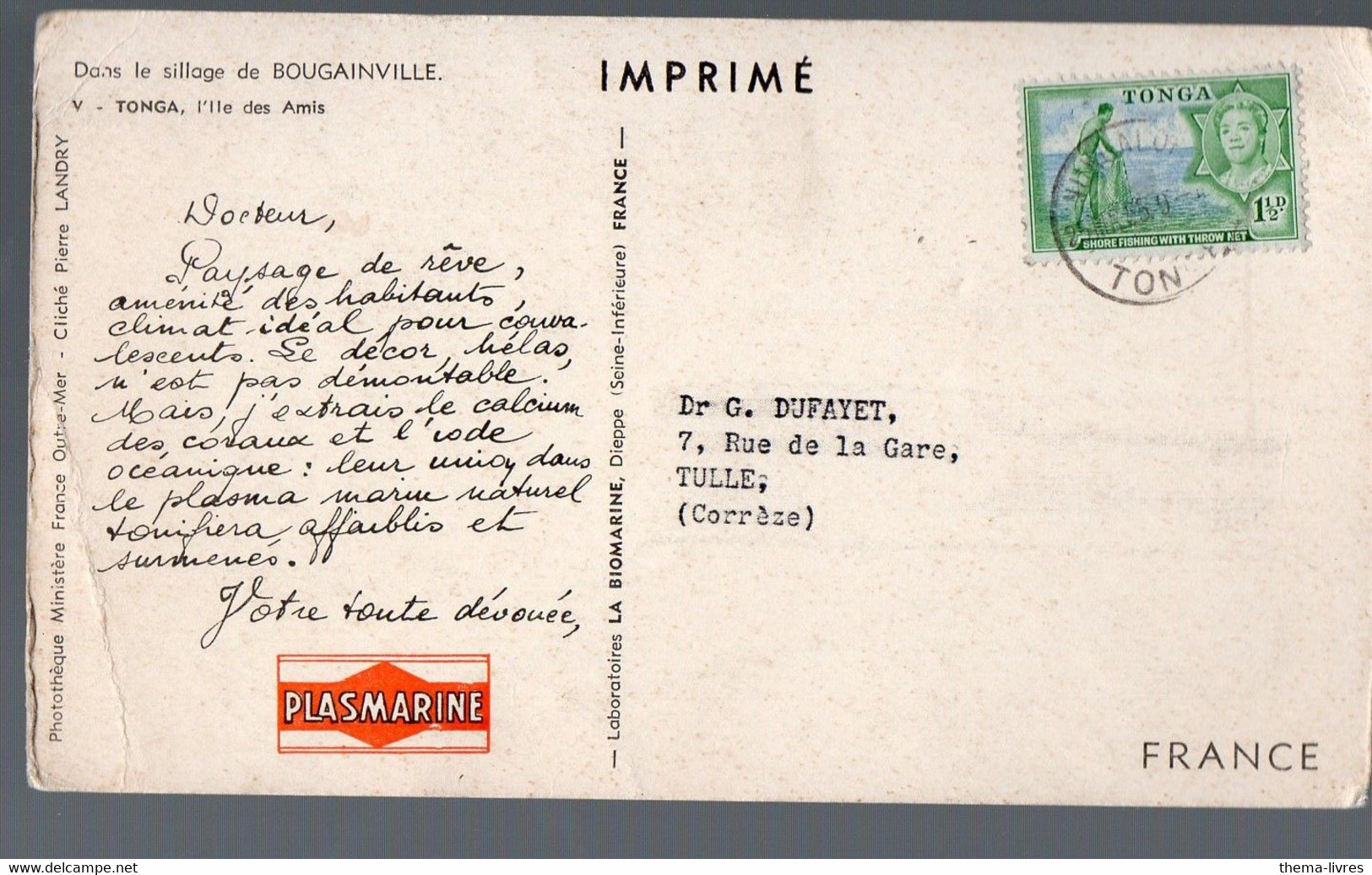 Tonga : CARTE POSTALE Offerte Aux Médecins   (PLASMARINE) (PPP27994) - Tonga