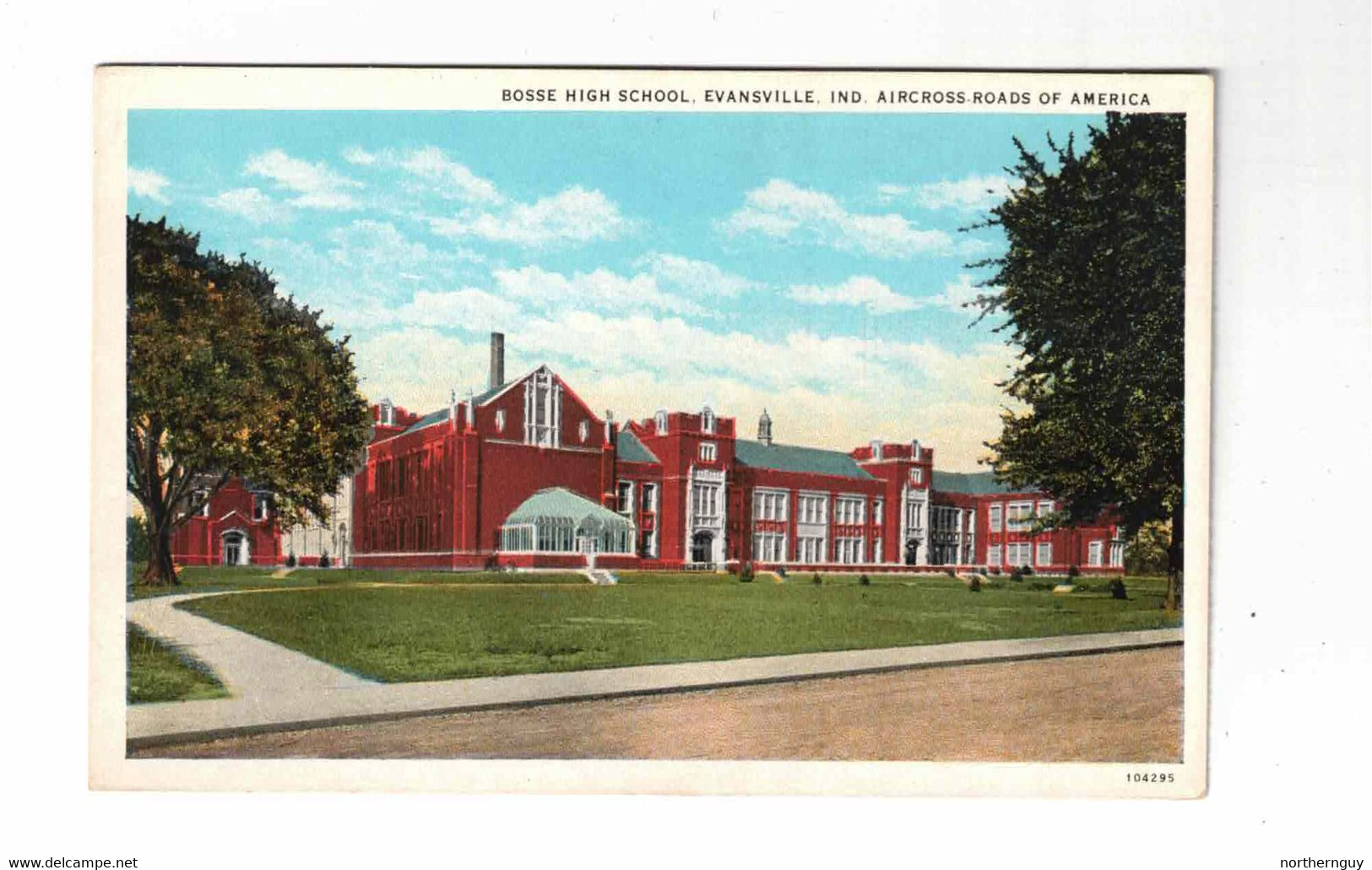 Evansville, Indiana, USA, "Bosse High School, Evansville, Ind.". "The Air Cross Roads Of America", Old WB Postcard - Evansville
