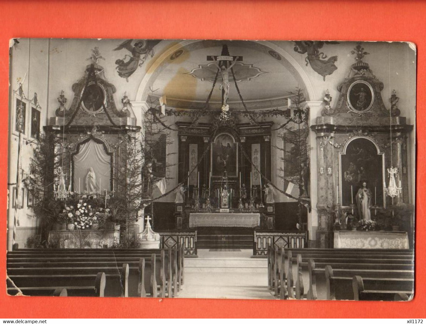 ZLK-06 Les Breuleux  Franches Montagnes. Intérieur De L'Eglise. Circulé 1933 . W.M. Petite Tache Et Pli Angle - Les Breuleux