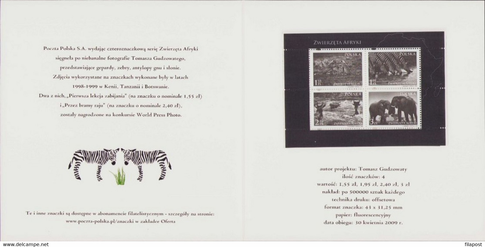 Poland 2009 Mini Booklet / Animals Of Africa - Leopards, Antelopes, Zebras, Elephants, Nature / With Mini Sheet MNH** - Markenheftchen