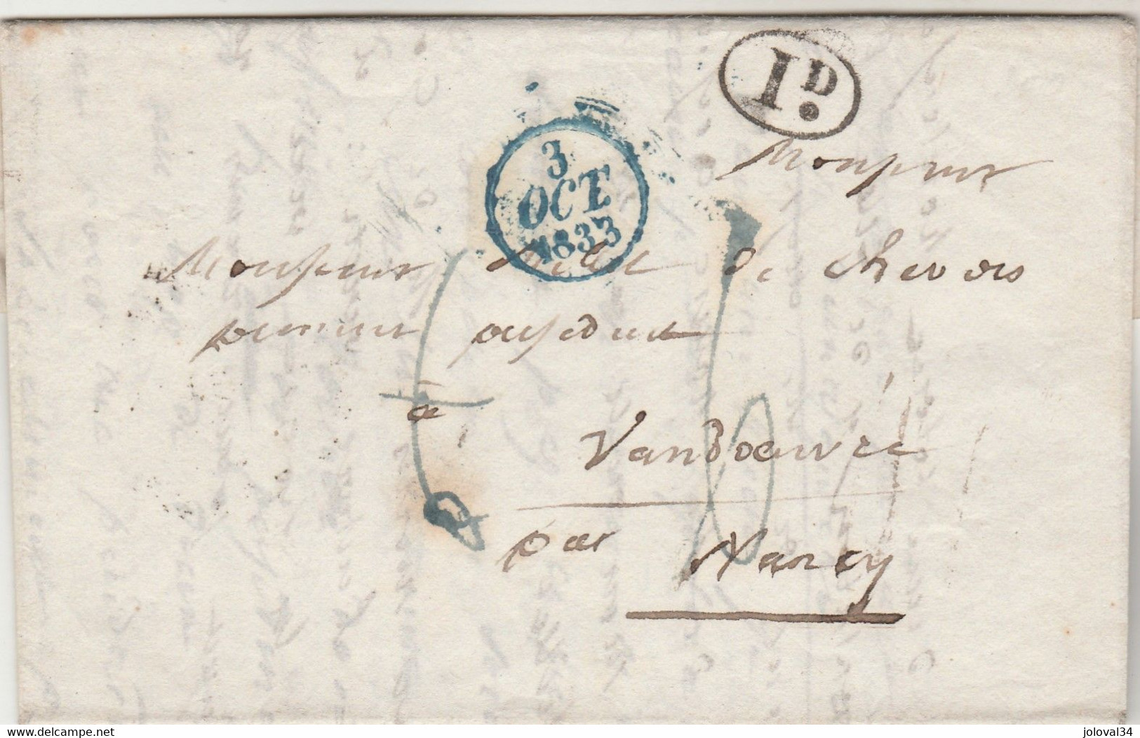 Lettre Cachet PARIS 3/10/1833 Taxe Manuscrite  Rectifiée + Rurale 1D Pour Vandoeuvre Par Nancy Meurthe Et Moselle - 1801-1848: Voorlopers XIX