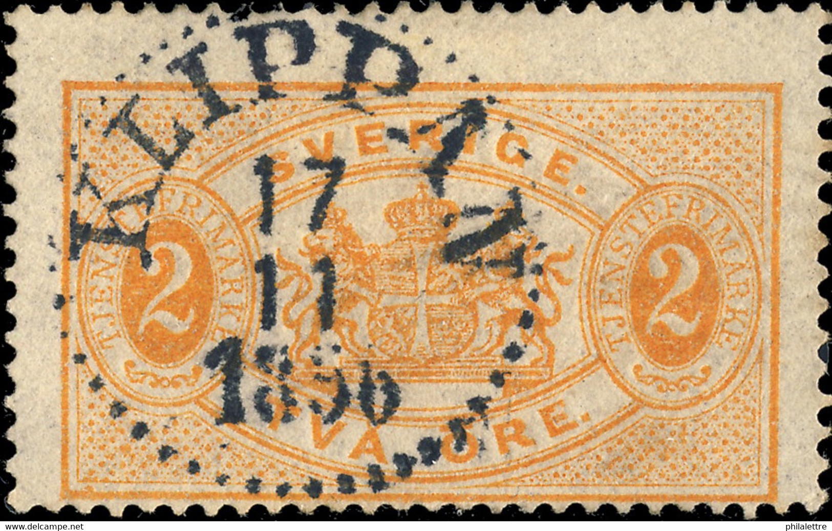 SUÈDE / SWEDEN / SVERIGE - 1896 - " KLIPPAN " (Type 14) On Mi.D14 2 öre Orange OFFICIAL - Oficiales