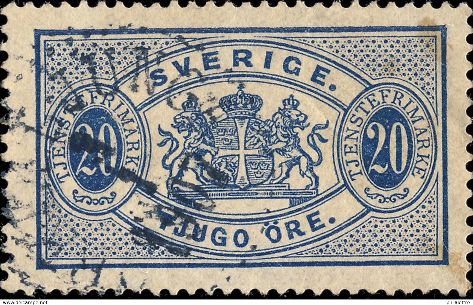 SUÈDE / SWEDEN / SVERIGE - 1897 - " ÄRKELLJUNGA " (Type 29) On Mi.D15 20 öre Bleu / Blue - Service