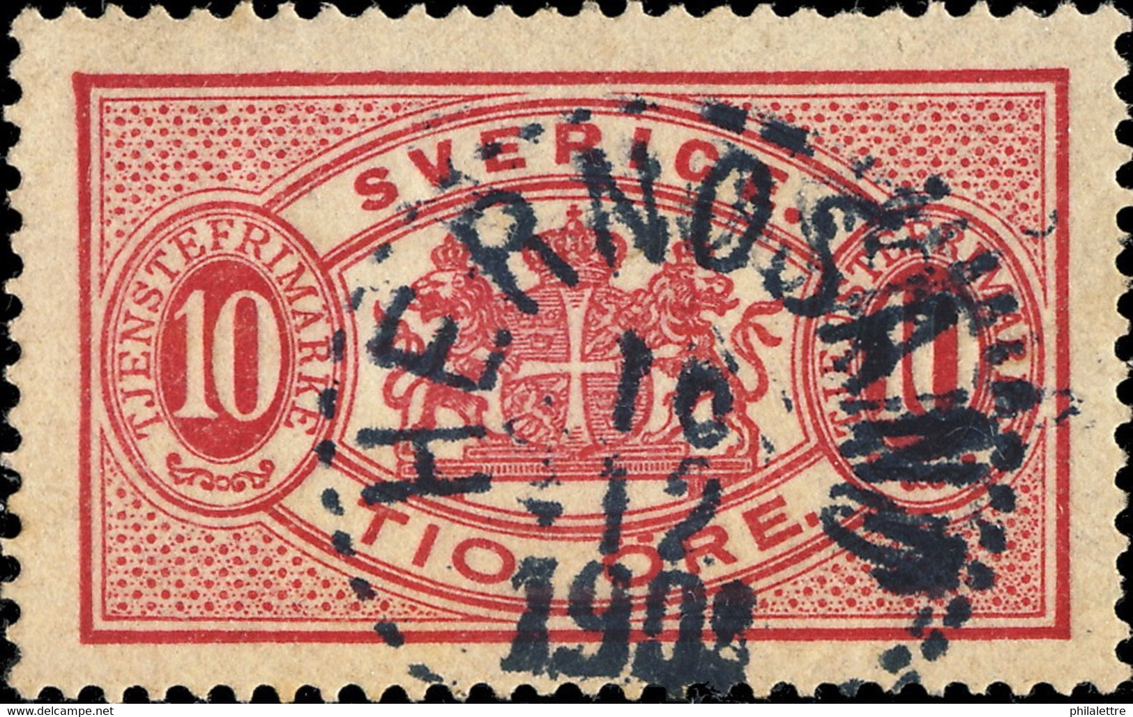 SUÈDE / SWEDEN / SVERIGE - 1904 - " HERNÖSAND " (Type 33) On Mi.D5Bb 10 öre Carmine OFFICIAL - Servizio