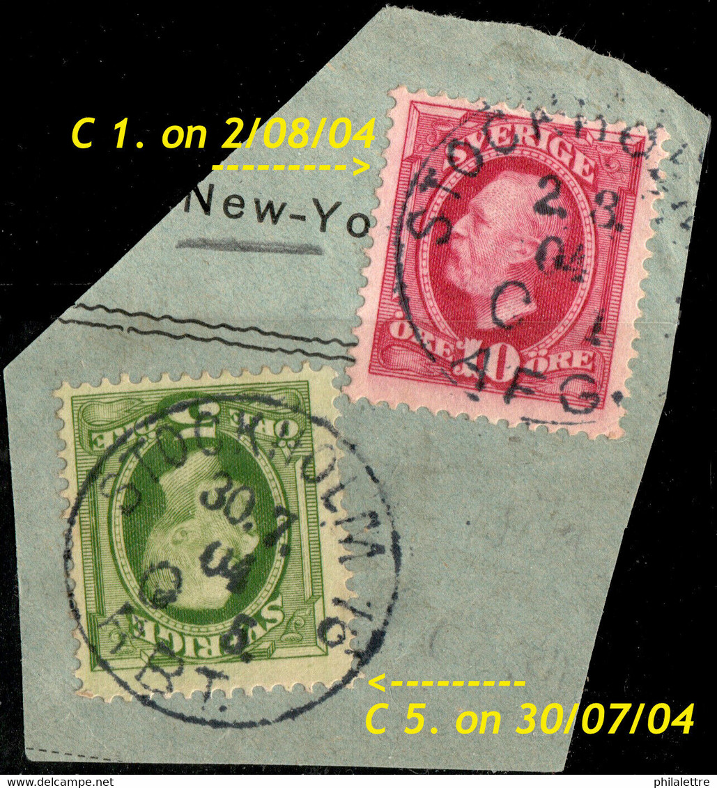 SUÈDE / SWEDEN / SVERIGE - 1904 - " STOCKHOLM 16 / C 5./ RBT." /Facit 52e & C1 On F54 - Used Stamps