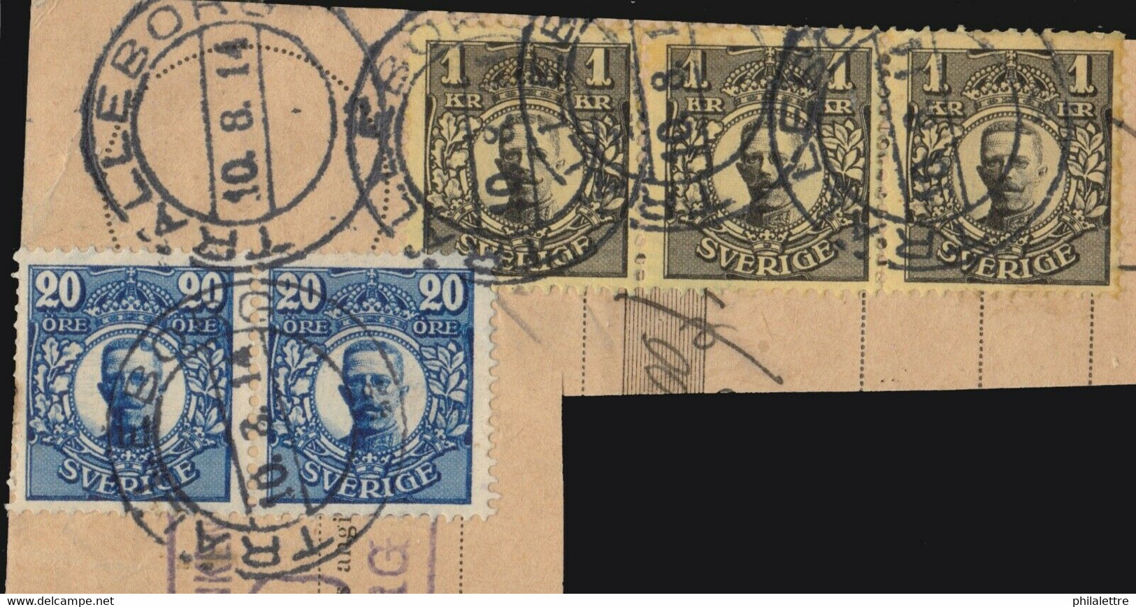 SUÈDE / SWEDEN / SVERIGE - 1914 - " TRÄLLEBORG " Ds On Facit 77 (x3) & N°85 (x2) - Oblitérés