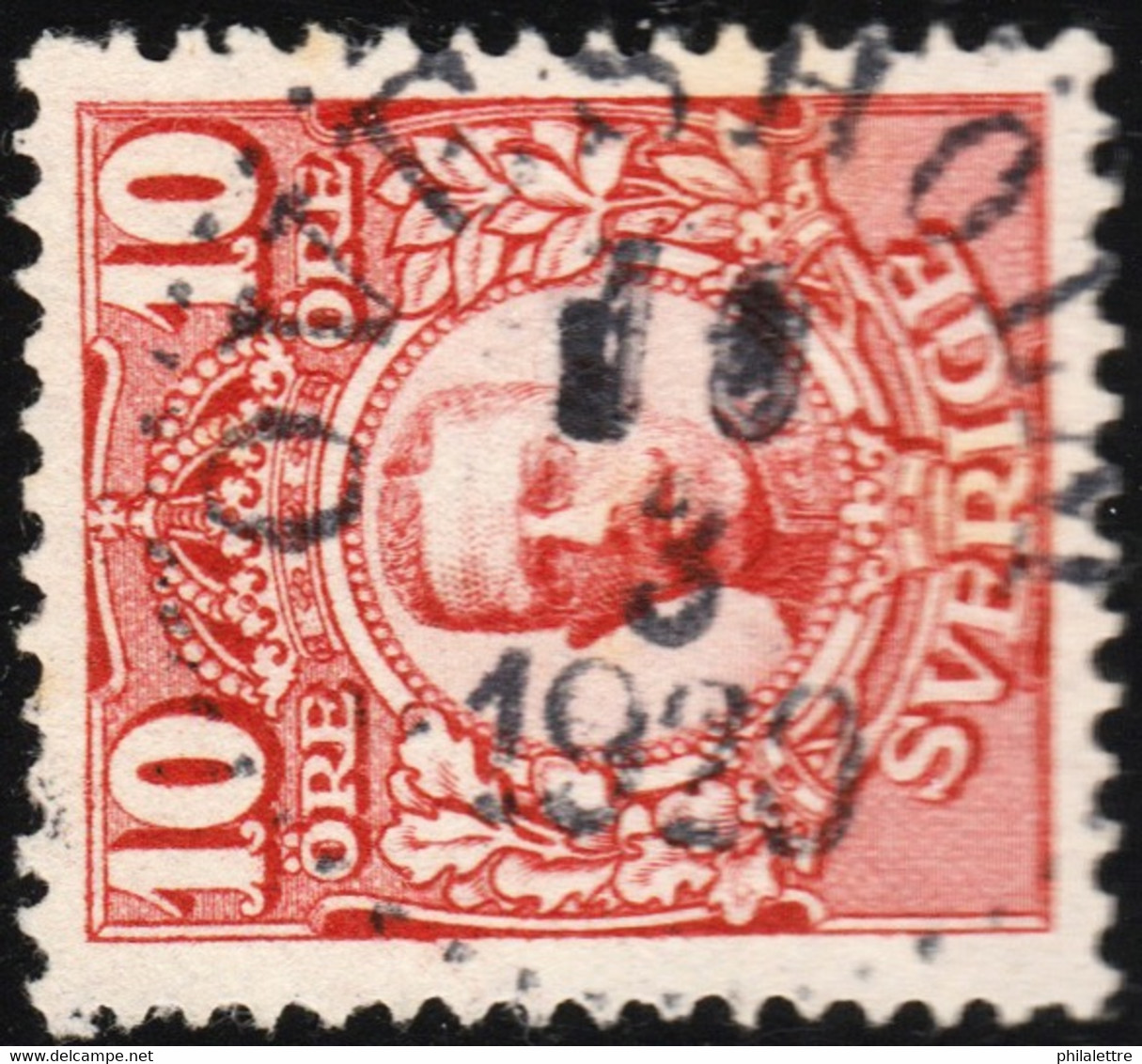 SUÈDE / SWEDEN / SVERIGE - 1920 - " OVESHOLM " Ds On Facit 82 10ö Red - Gebruikt