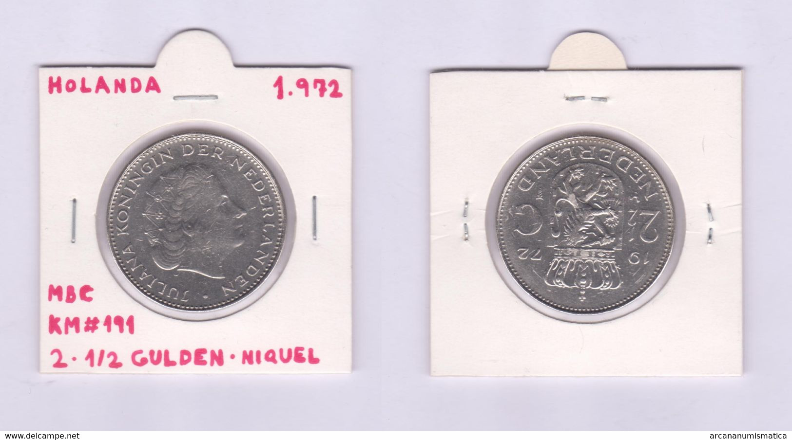 HOLANDA  2-1/2 GULDEN 1.972  NIQUEL   KM#191   VF/MBC   DL-12.722 - Sonstige & Ohne Zuordnung