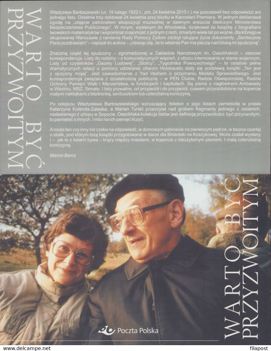 Poland 2015 Booklet, It Is Worth Being Decent Wladyslaw Bartoszewski Historian Publicist Journalist, FDC + Stamp MNH** - Postzegelboekjes