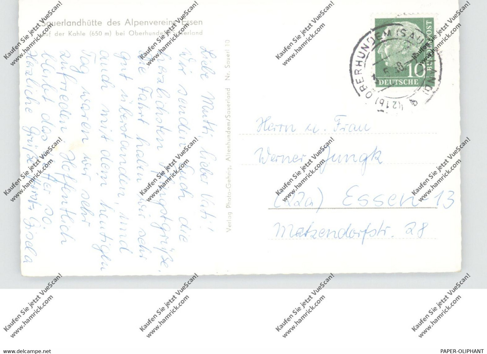 5960 OLPE - OBERHUNDEM, Sauerlandhütte, 1958 - Olpe