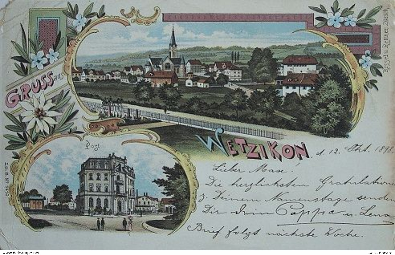 LITHO Gruss Aus WETZIKON Post Gel. 1898 V. Ober-Wetzikon - Wetzikon