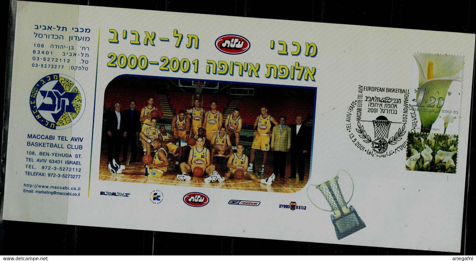 ISRAEL 2001 COVER MACCABI TEL-AVIV BASKETBALL CHAMPION EUROPEAN 2000-2001 VF!! - Brieven En Documenten