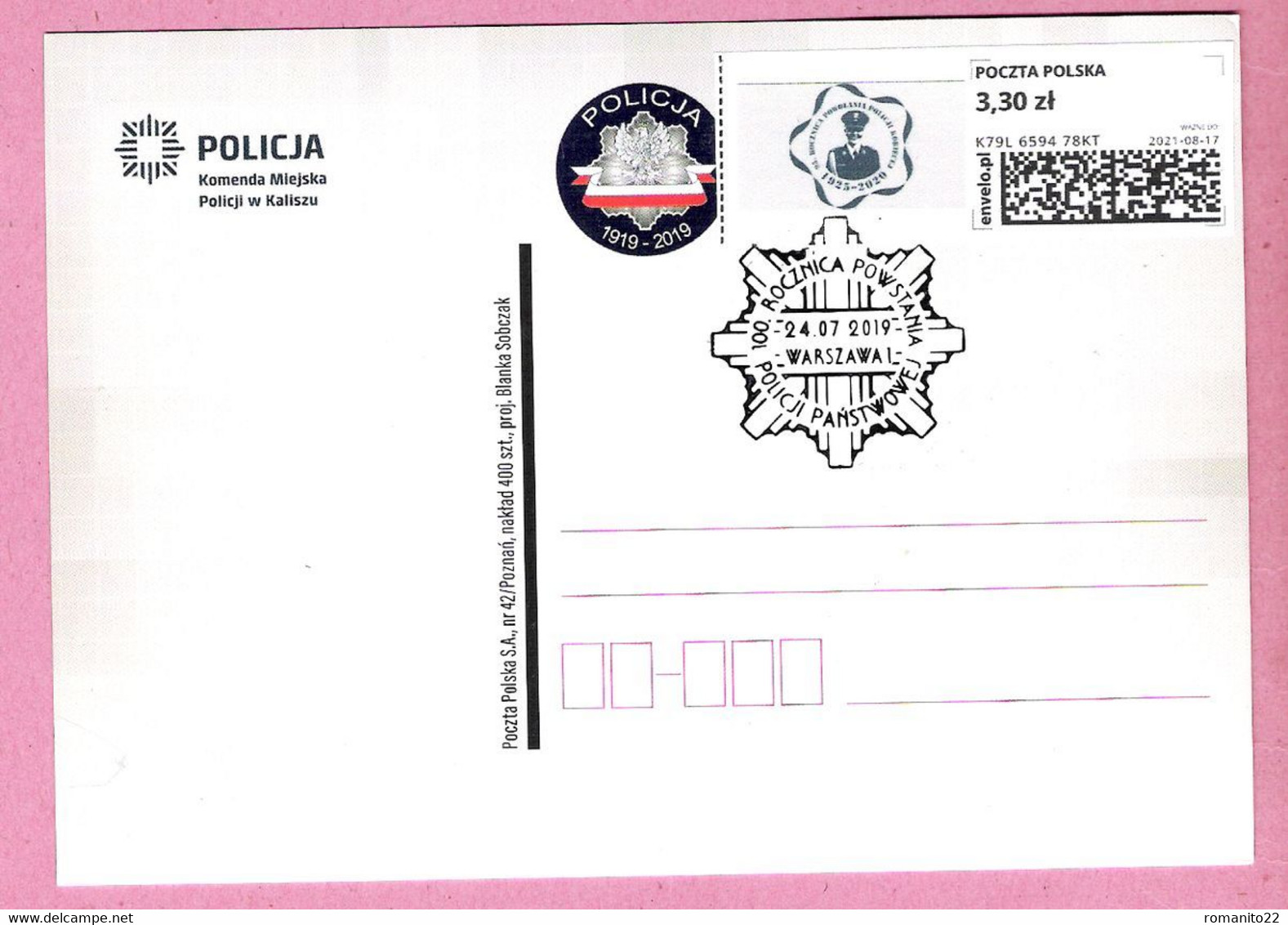 Poland 2019, 2 Sided Postcard, Police In KALISZ, LIMITED EDITION 400 Pcs - Politie En Rijkswacht