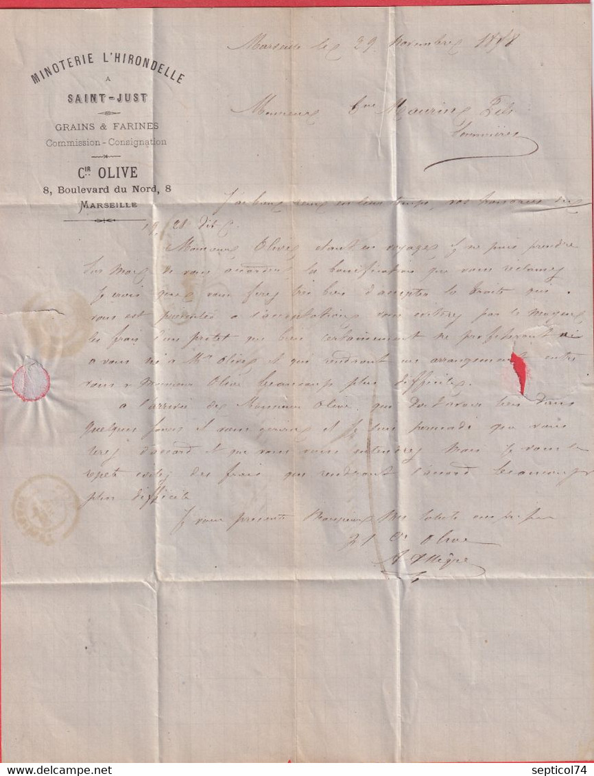N°75 BANDE DE 3 AMBULANT MARSEILLE A LYON SOMMIERES GARD 1878 - Railway Post