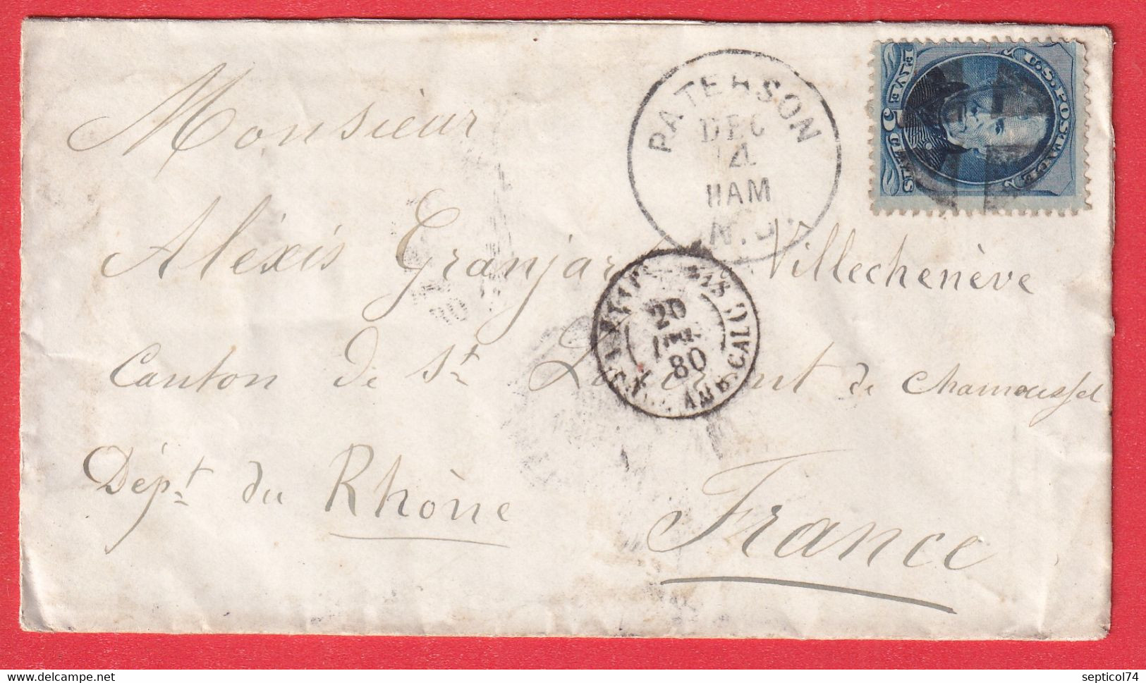 ETATS UNIS USA N°59 PATERSON NEW JERSEY 1880 ST LAURENT DE CHAMOUSSET RHONE FRANCE - Otros & Sin Clasificación