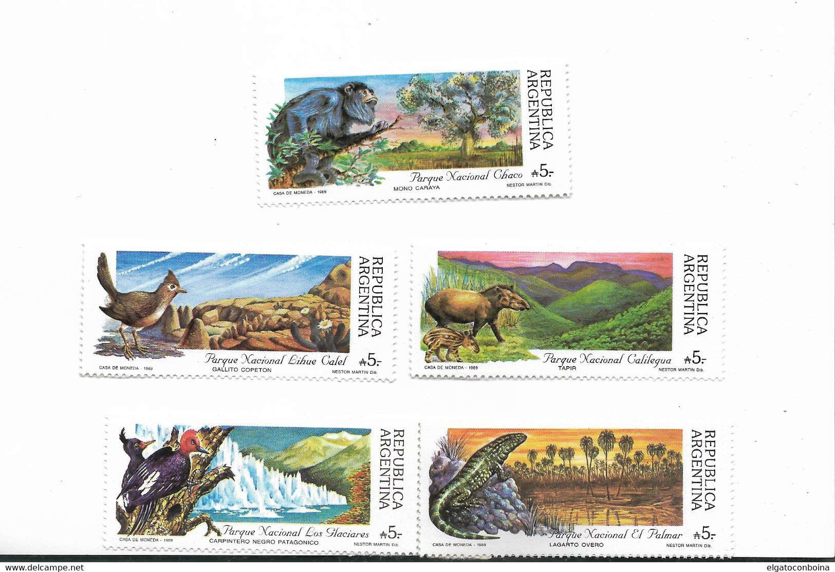 ARGENTINA 1989 NATIONAL PARKS FAUNA WILD ANIMALS MONKEY BIRDS SET OF 5 MINT NH - Altri & Non Classificati